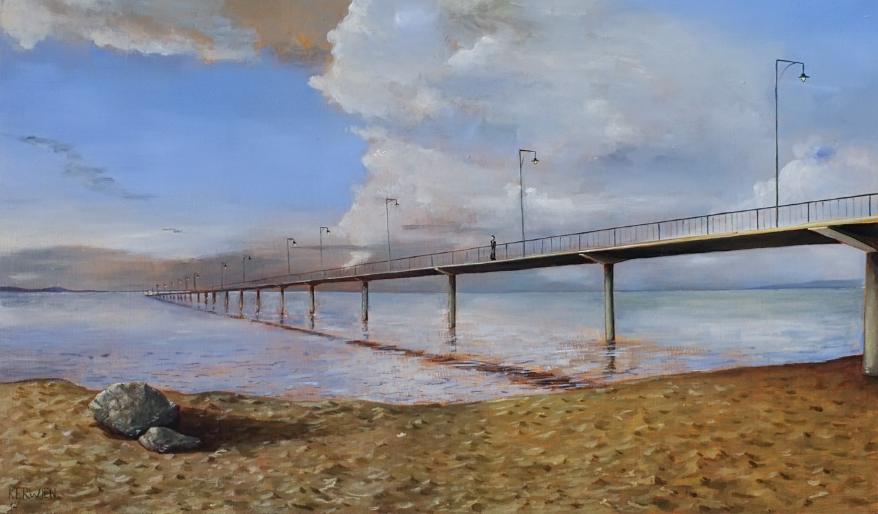 »Seebrücke«, Benjamin Kerwien, Öl auf Mdf, 40 × 23 cm, 2014