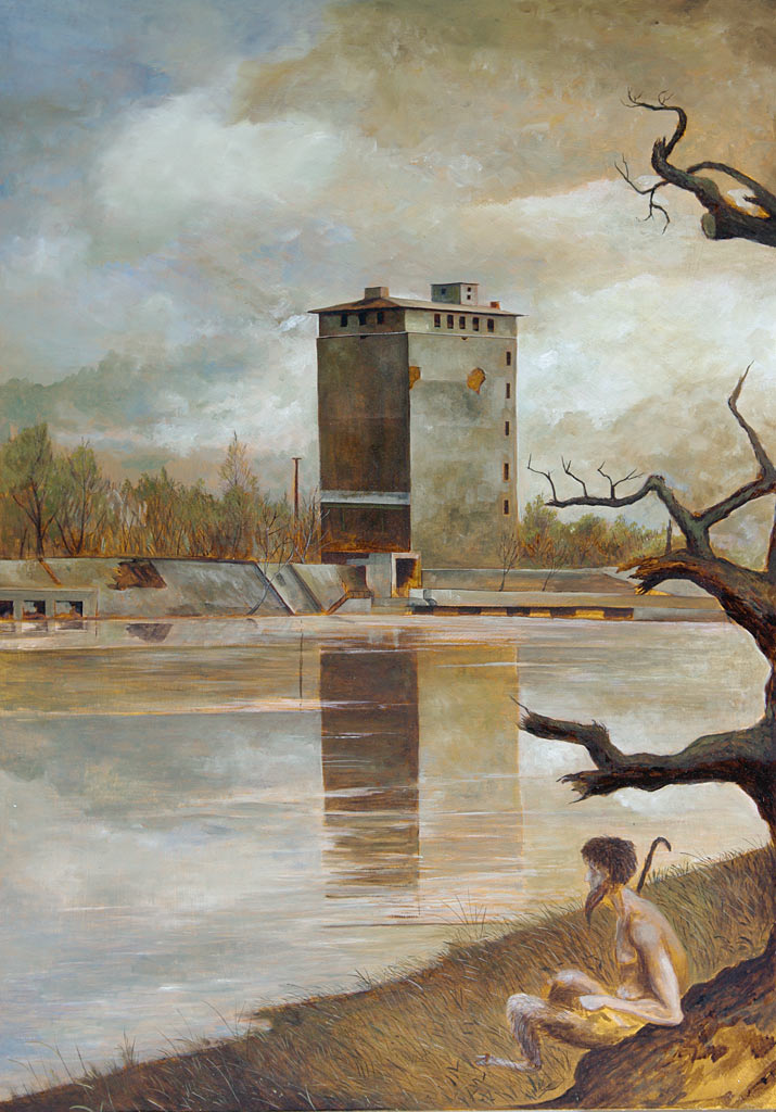 »Blick über die Elbe«, Benjamin Kerwien, Öl auf Holz, 61 × 41 cm, 2012
