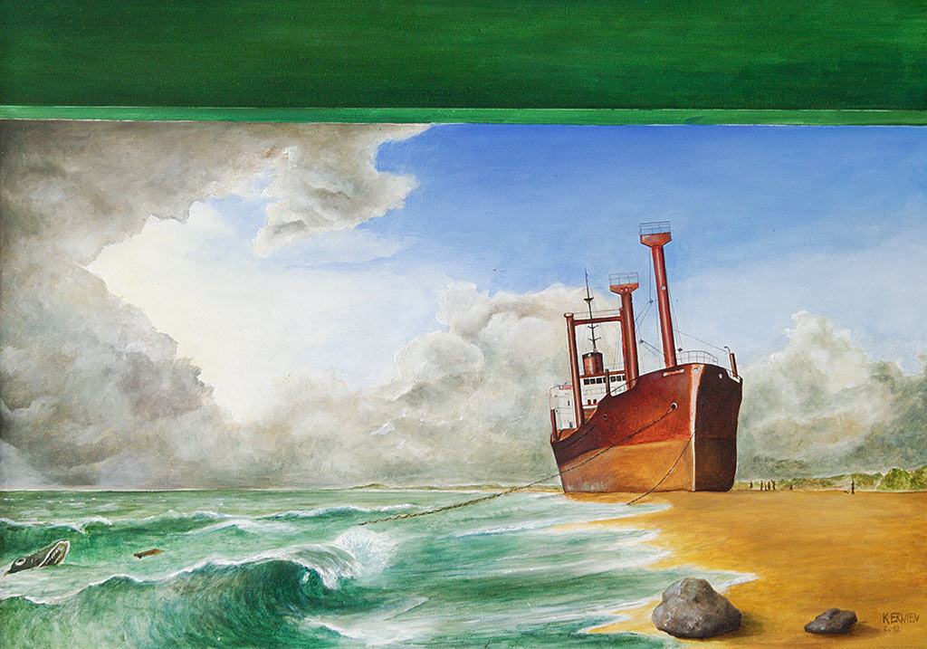 »Gestrandet«, Benjamin Kerwien, Öl auf Holz, 61 × 41 cm, 2012