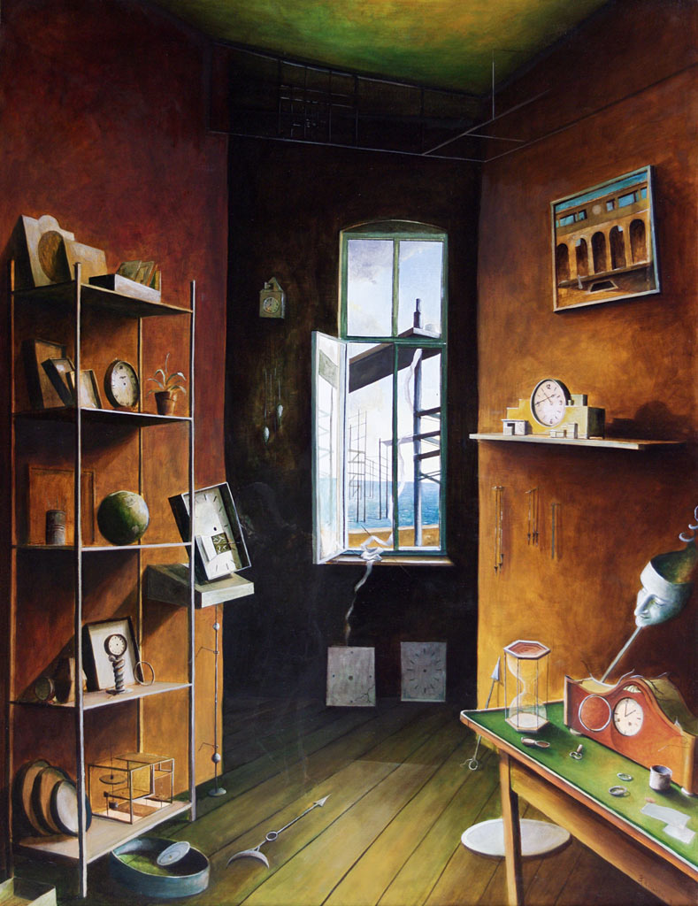 »Das Rätsel der Stunde«, Benjamin Kerwien, Öl auf Holz, 60 x 80 cm, 2011