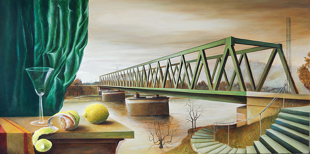 »Elbquerung«, Benjamin Kerwien, Öl auf Holz, 100 × 50 cm, 2012