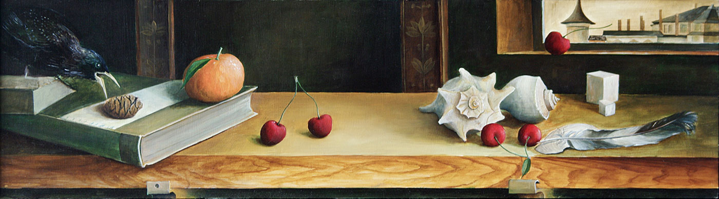 »Star mit Kirschen«, Benjamin Kerwien, Öl auf Holz, 18 × 66 cm, 2011