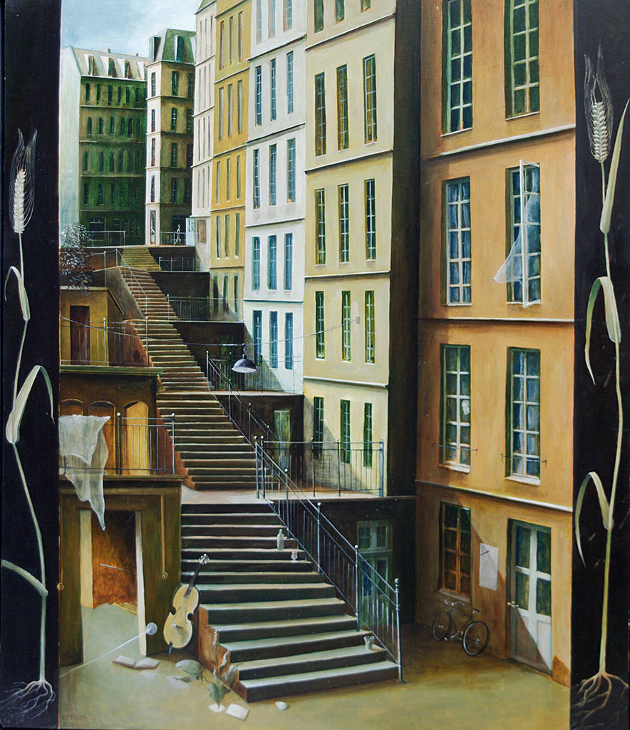 »Trepp auf«, Benjamin Kerwien, Öl auf Holz, 60 × 70 cm, 2012