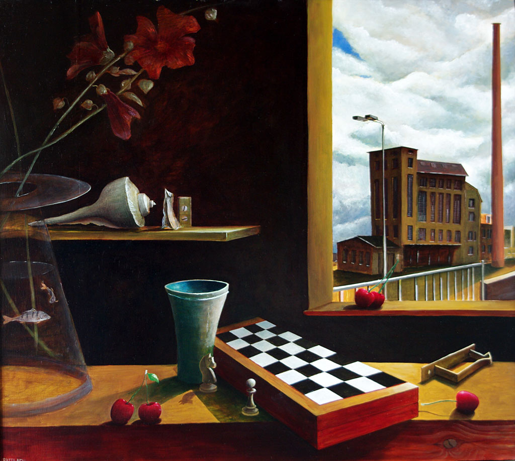 »Schachbrett«, Benjamin Kerwien, Öl auf Holz, 60 × 54 cm, 2011