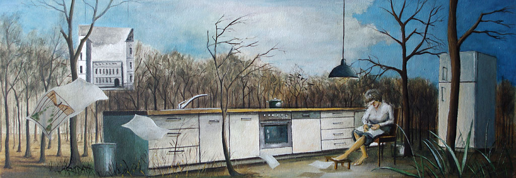 »Die Küche«, Benjamin Kerwien, Öl auf Holz, 14 x 32 cm, 2013