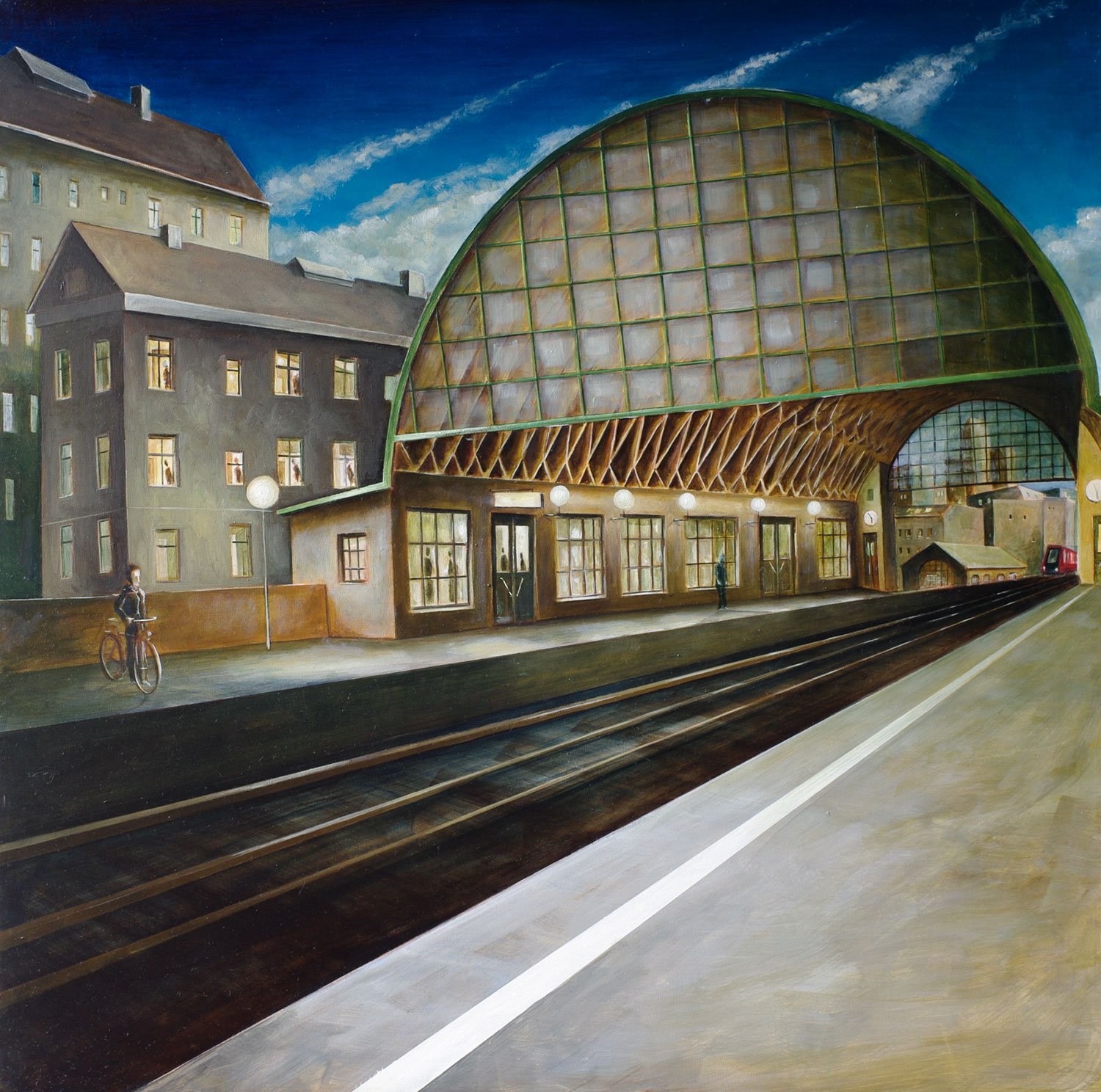 »Nørrebro Bahnhof«, Benjamin Kerwien, Mischtechnik auf MDF, 50 x 50 cm, 2014